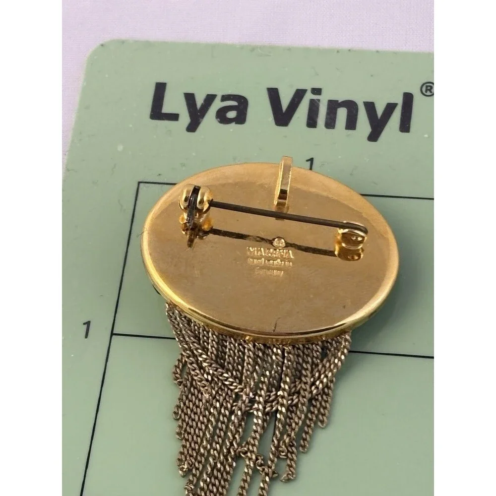 Rare MARENA Hand Made In Germany Gold Plated MOP Tassel Pendant Brooch Art Deco